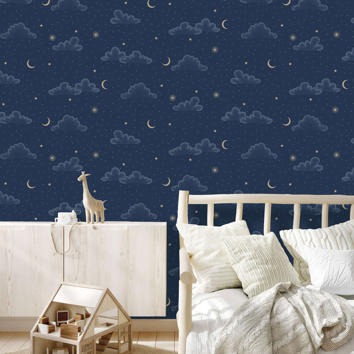 Moonlit Mist Wallpaper Wallpaper - Navy Blue room view