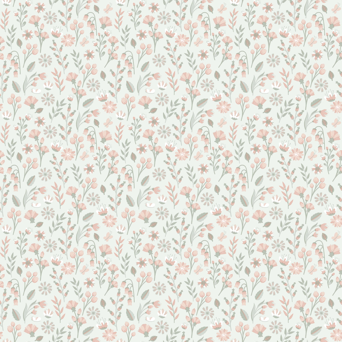 Blushed Meadow Wallpaper - Green pattern