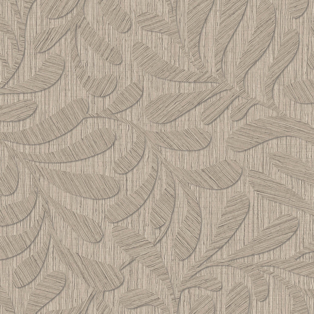 Carved Foliage Wallpaper - Warm Grey pattern