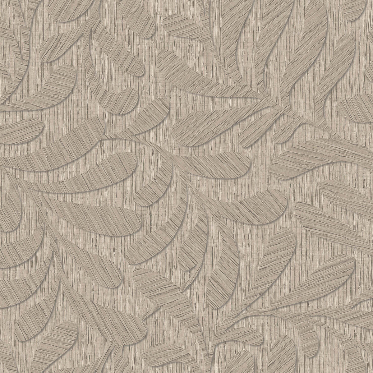 Carved Foliage Wallpaper - Warm Grey pattern