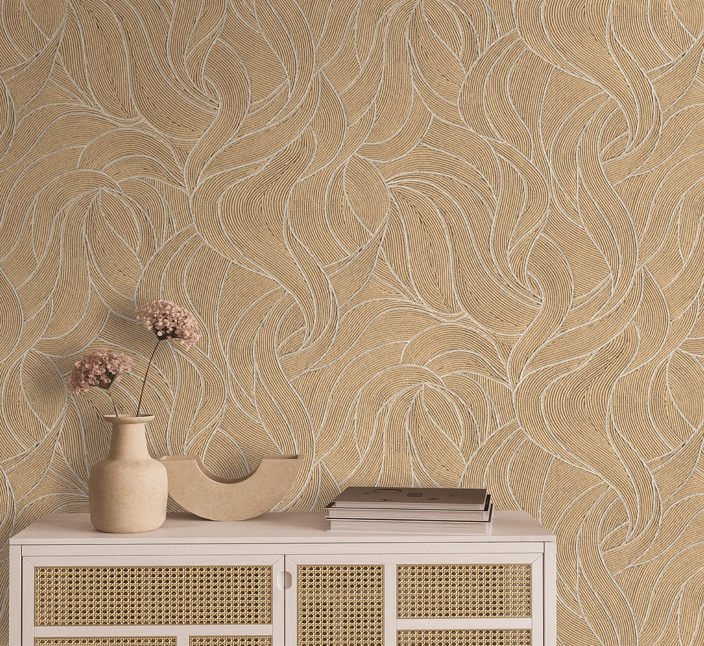 Woven Drift Wallpaper - Latté room view