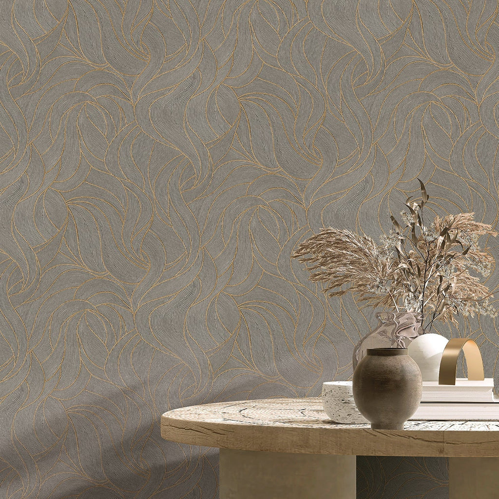 Woven Drift Wallpaper - Desert Taupe room view