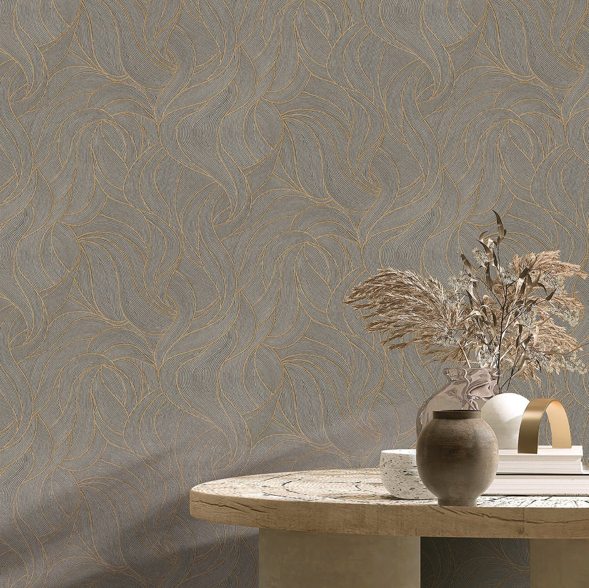 Woven Drift Wallpaper - Desert Taupe room view