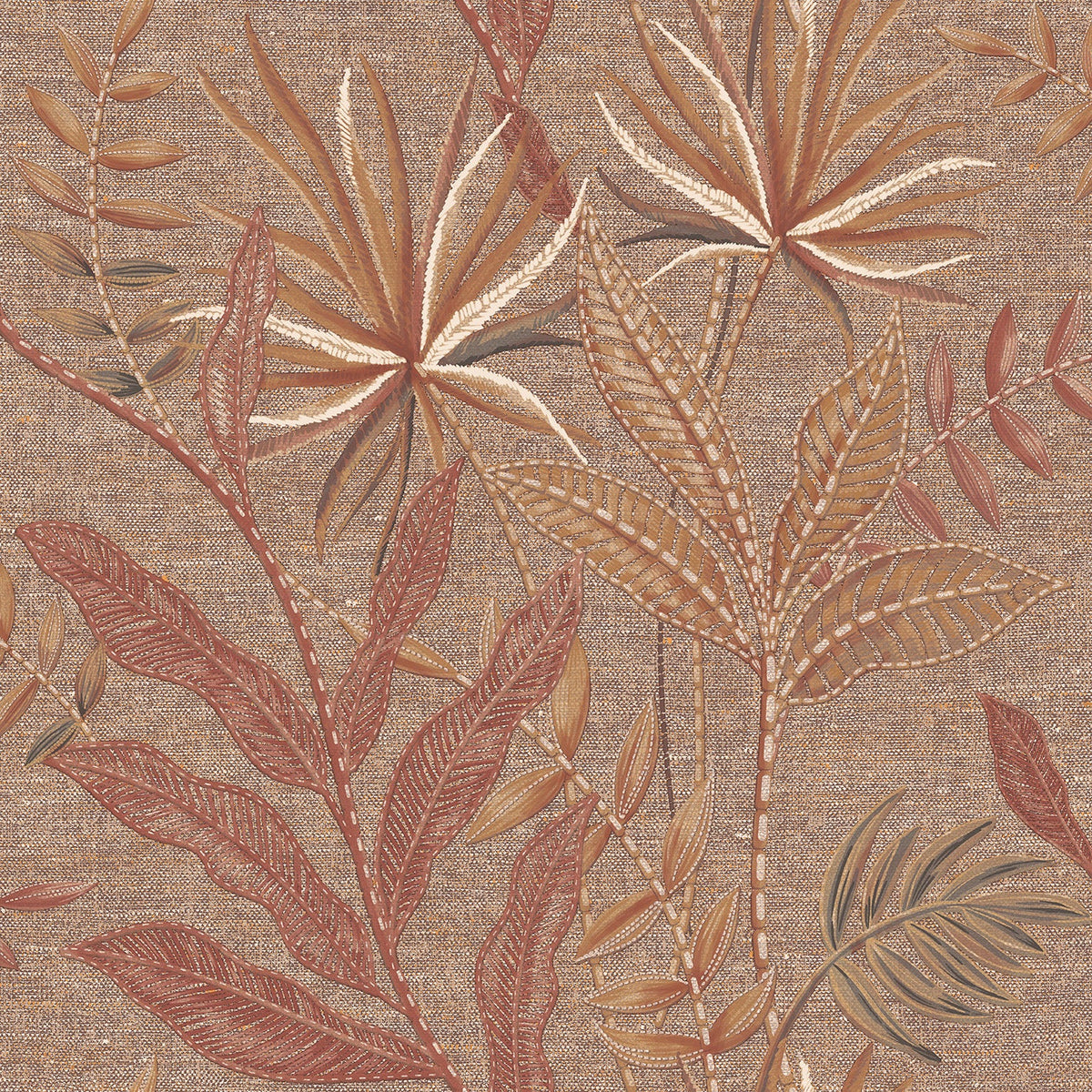 Stitched Savannah Wallpaper - Carob Brown pattern