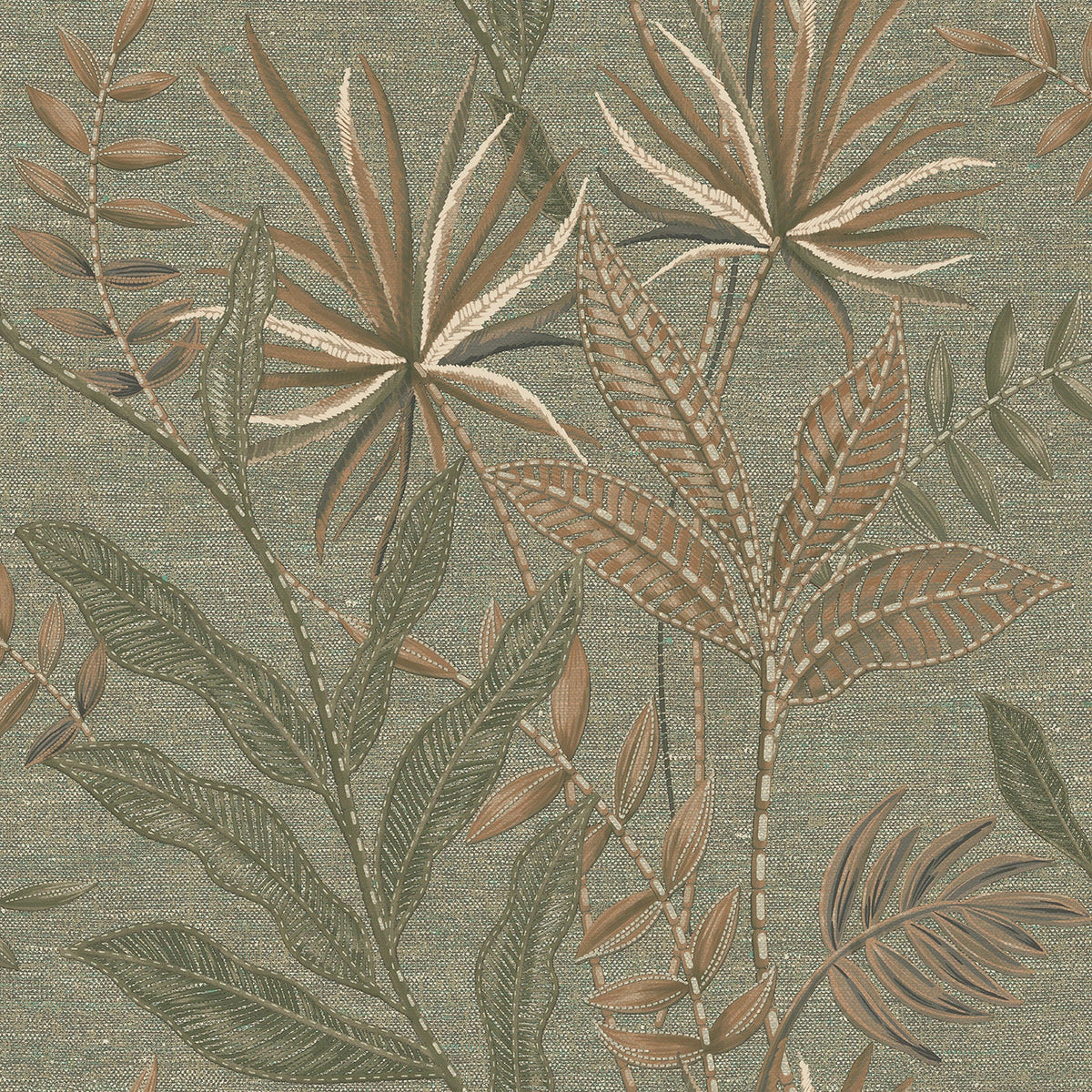 Stitched Savannah Wallpaper - Oil Green pattern