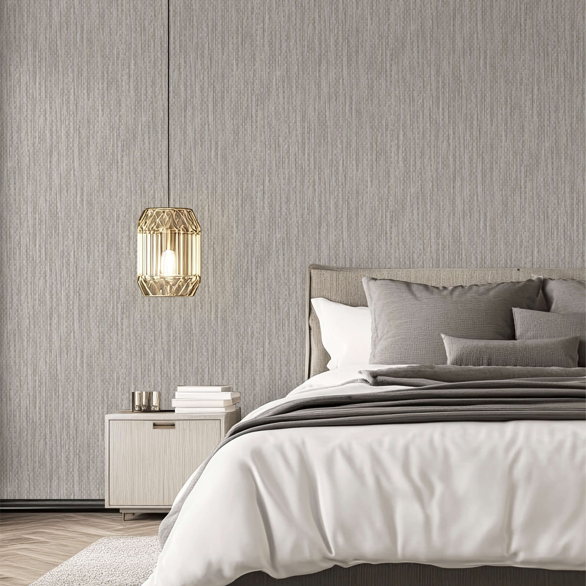 Artisan Reed Texture Wallpaper - Taupe room view