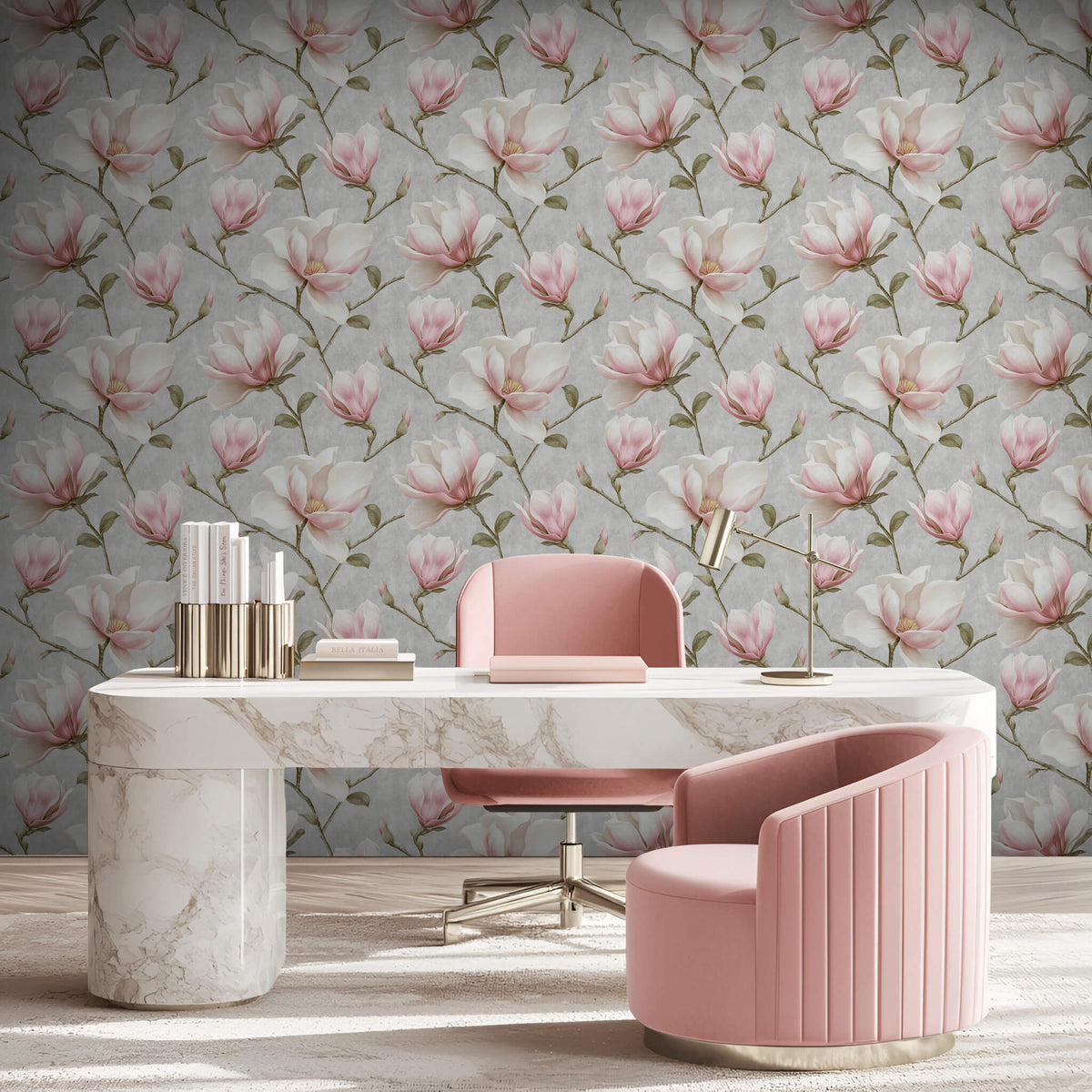 Grand Magnolia Wallpaper - Grey room view
