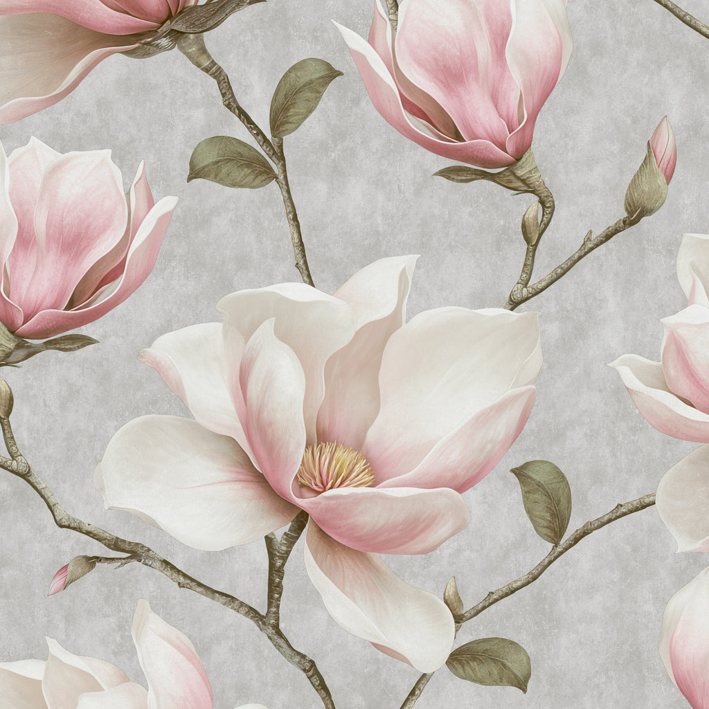 Grand Magnolia Wallpaper - Grey pattern