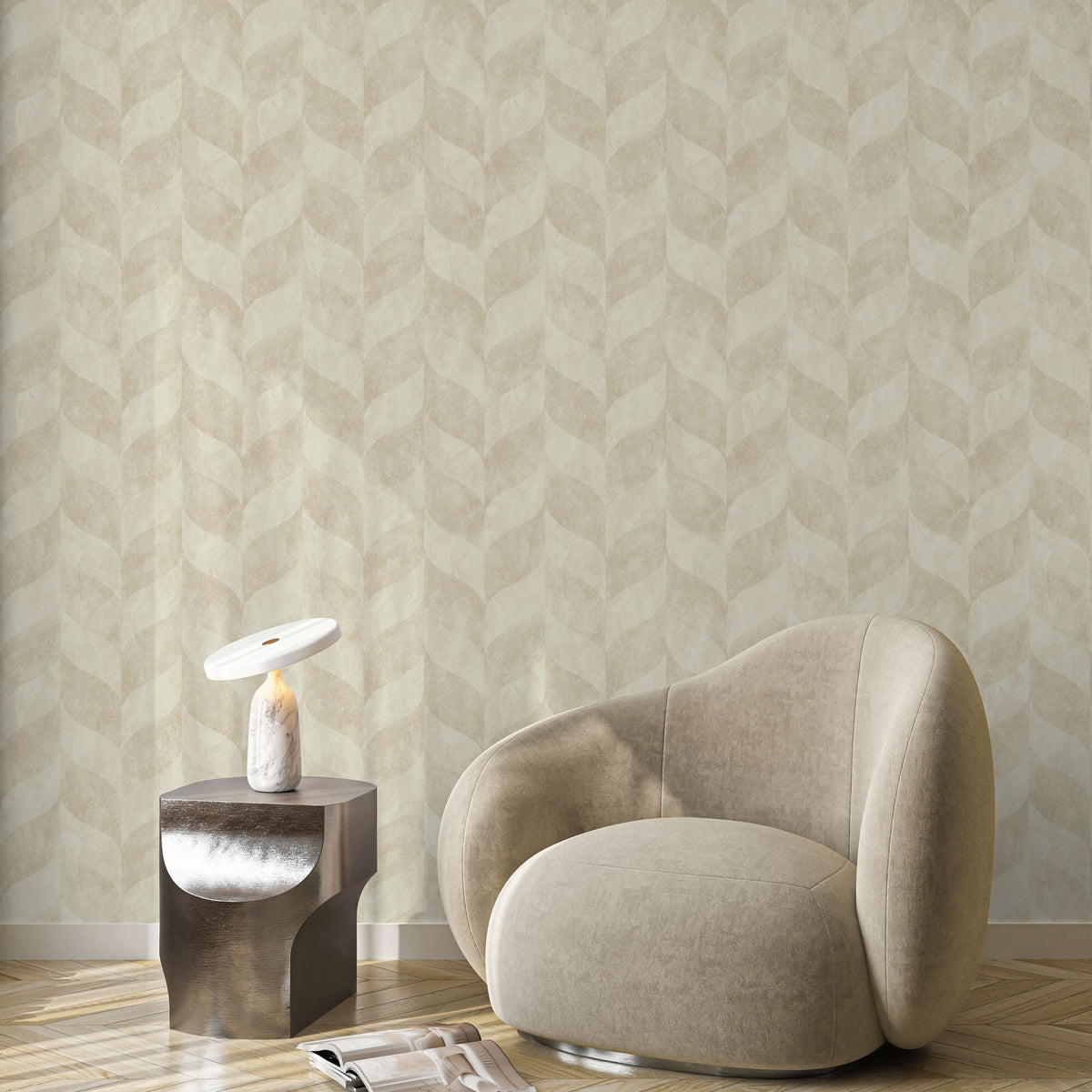 Harlow Geo Wallpaper - Beige room view