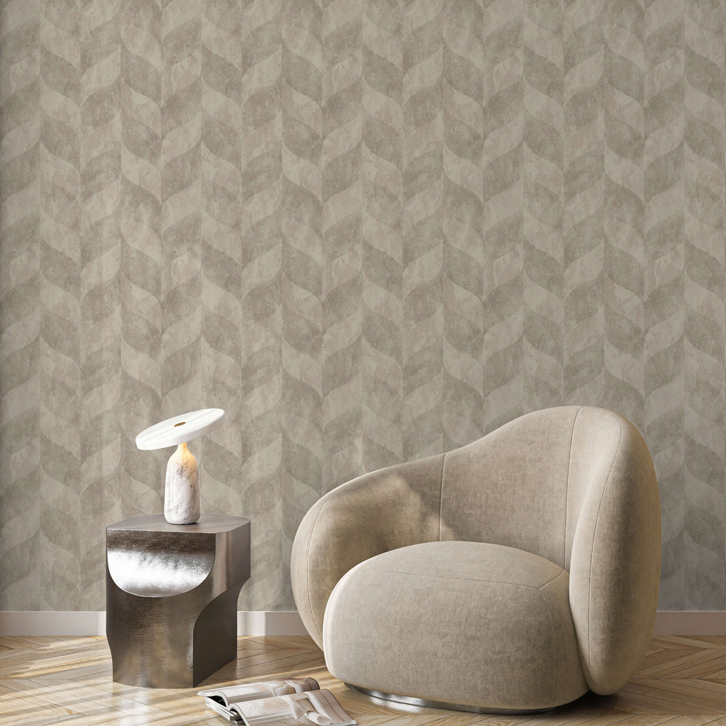 Harlow Geo Wallpaper - Taupe room view