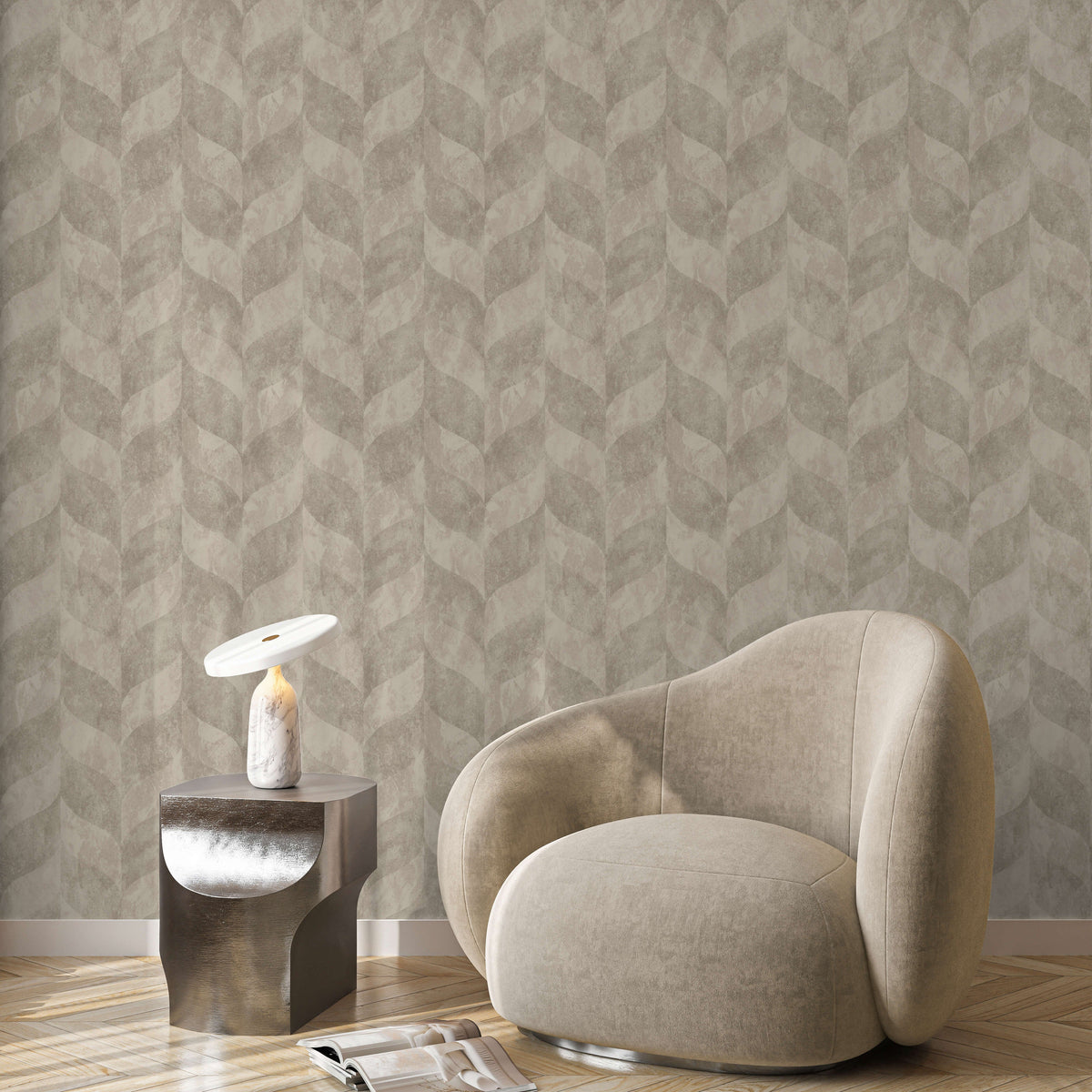 Harlow Geo Wallpaper - Taupe room view