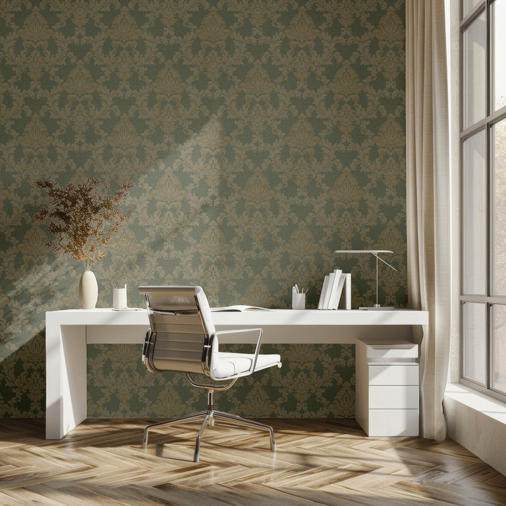 Venezia Damask Wallpaper - Green room view
