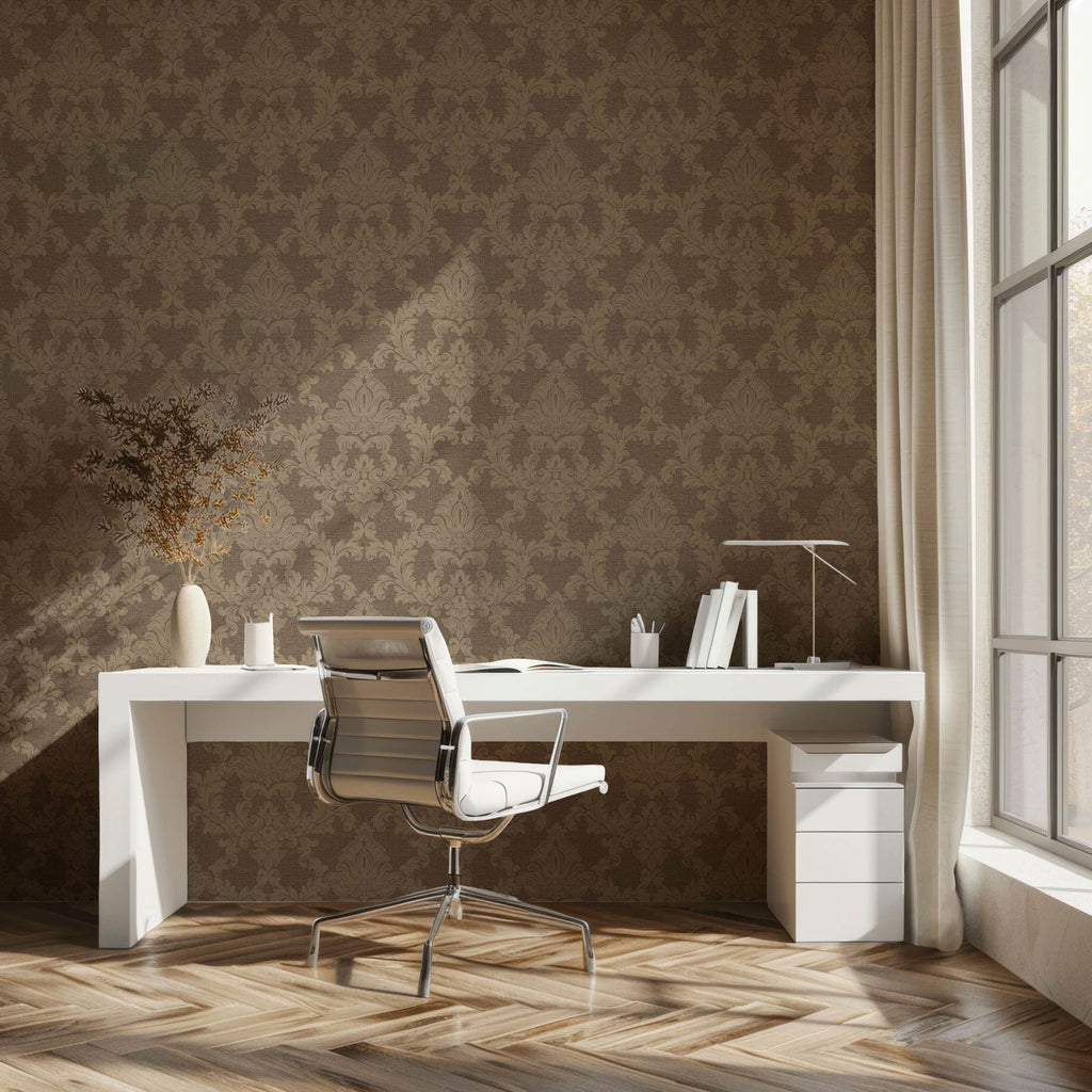Venezia Damask Wallpaper - Taupe room view