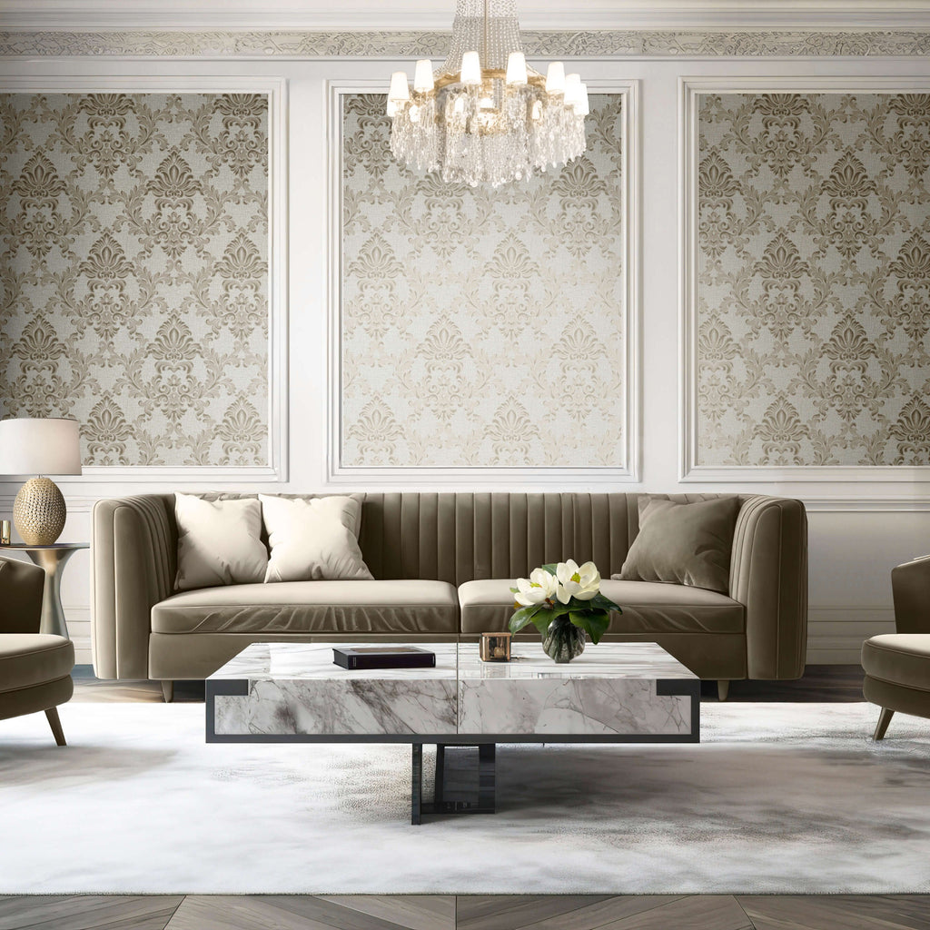 Venezia Damask Wallpaper - Grey room view