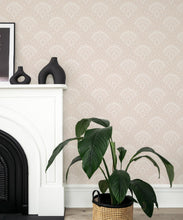 Load image into Gallery viewer, Retro Peacock Wallpaper • Art Deco • Beige • Insitu