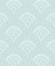Load image into Gallery viewer, Retro Peacock Wallpaper • Art Deco • Light Blue • Swatch