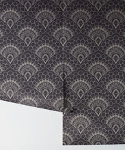 Load image into Gallery viewer, Retro Peacock Wallpaper • Art Deco • Slate • Rolls