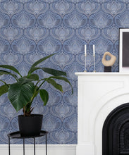 Load image into Gallery viewer, Baroque Fusion Wallpaper • Ornate Luxurious • Blue • Insitu
