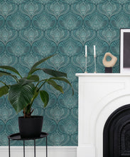 Load image into Gallery viewer, Baroque Fusion Wallpaper • Ornate Luxurious • Teal • Insitu