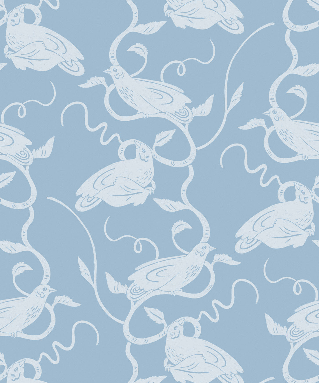 Birds on Vines Wallpaper • Blue • Swatch