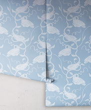 Load image into Gallery viewer, Birds on Vines Wallpaper • Blue • Rolls