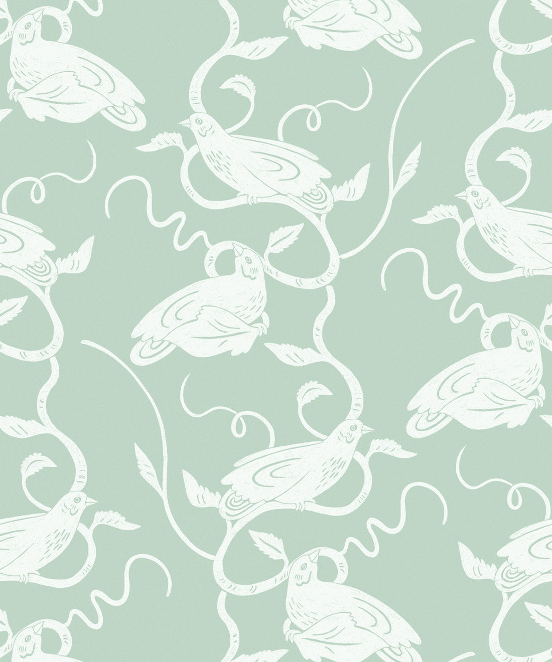 Birds on Vines Wallpaper • Olive • Swatch