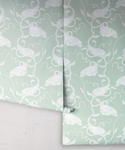 Load image into Gallery viewer, Birds on Vines Wallpaper • Olive • Rolls