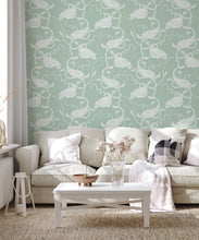 Load image into Gallery viewer, Birds on Vines Wallpaper • Olive • Insitu