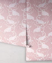 Load image into Gallery viewer, Birds on Vines Wallpaper • Pink • Rolls