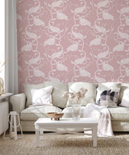Load image into Gallery viewer, Birds on Vines Wallpaper • Pink • Insitu
