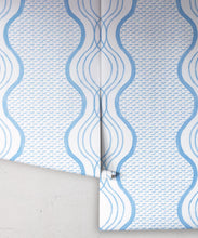 Load image into Gallery viewer, Wavy Lines Wallpaper • Blue • Rolls