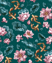 Load image into Gallery viewer, Golden Koi Wallpaper • Teal • Swatch