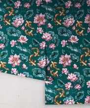 Load image into Gallery viewer, Golden Koi Wallpaper • Teal • Rolls