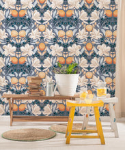 Load image into Gallery viewer, Lemons &amp; Magnolia Wallpaper • Blue Denim • Insitu