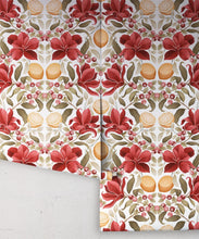 Load image into Gallery viewer, Lemons &amp; Magnolia Wallpaper • Crimson &amp; Olive • Rolls