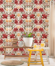 Load image into Gallery viewer, Lemons &amp; Magnolia Wallpaper • Crimson &amp; Olive • Insitu