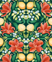 Load image into Gallery viewer, Lemons &amp; Magnolia Wallpaper • Scarlet &amp; Forest Green • Swatch