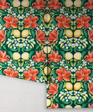Load image into Gallery viewer, Lemons &amp; Magnolia Wallpaper • Scarlet &amp; Forest Green • Rolls