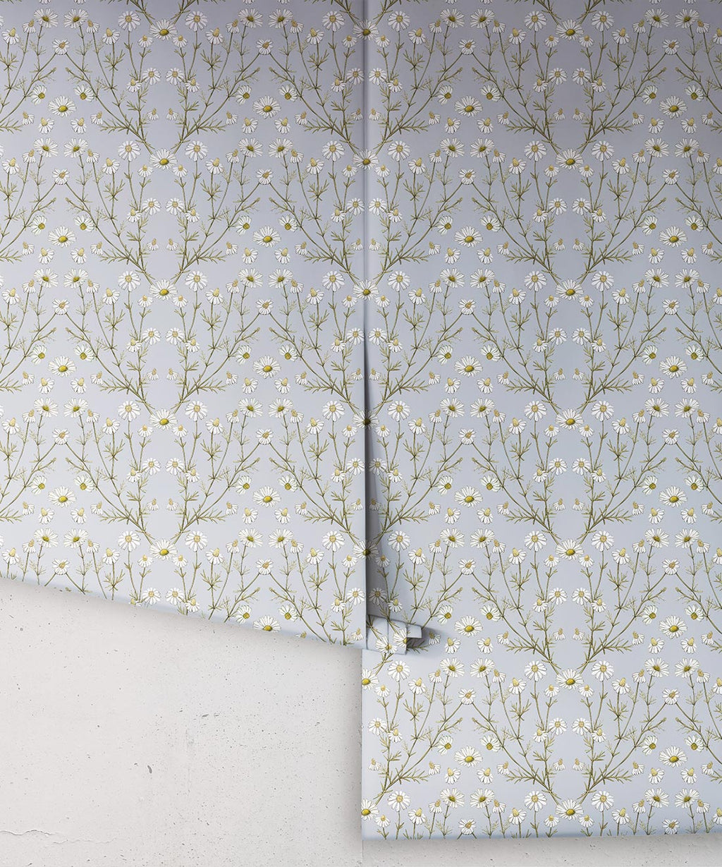 Wallpaper Republic - Floral Emporium Collection - Daisy Damask - Dusty Blue - Roll
