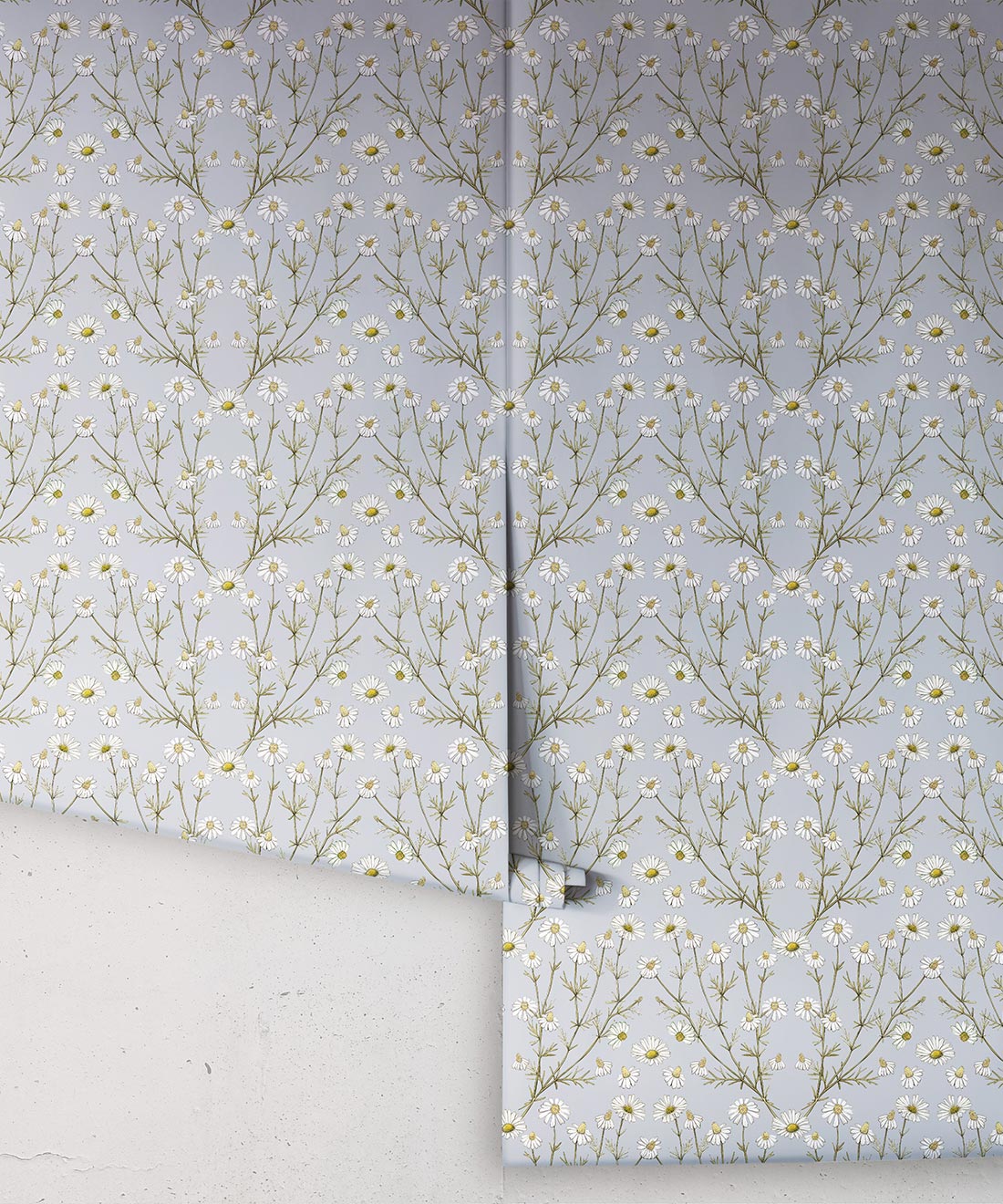 Wallpaper Republic - Floral Emporium Collection - Daisy Damask - Dusty Blue - Roll