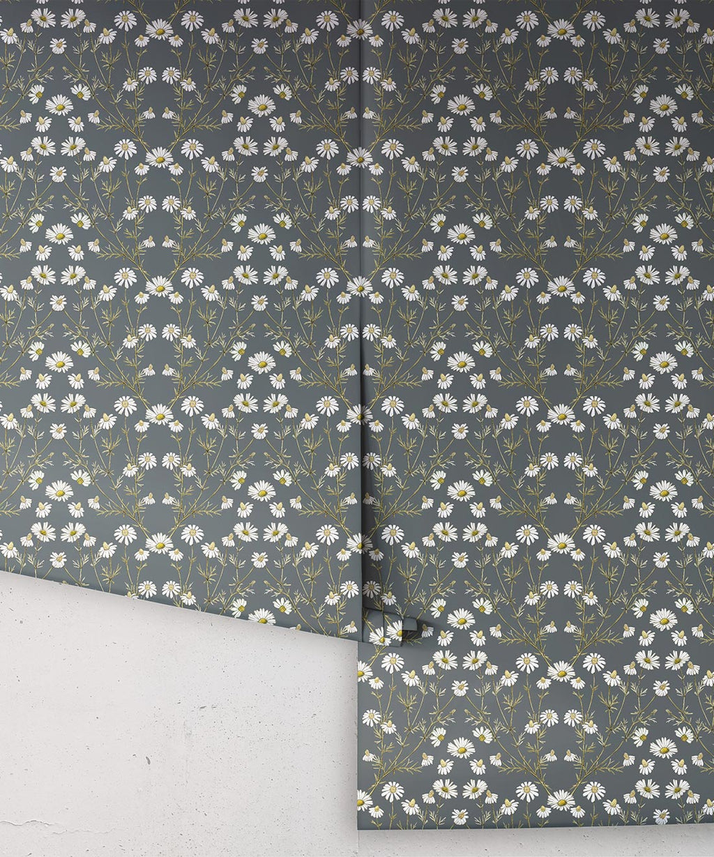 Wallpaper Republic - Floral Emporium Collection - Daisy Damask - Slate Grey - Roll