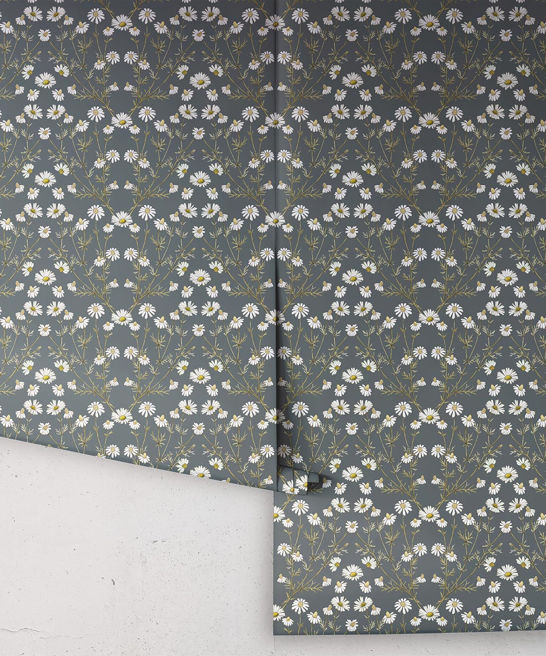 Wallpaper Republic - Floral Emporium Collection - Daisy Damask - Slate Grey - Roll
