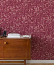 Load image into Gallery viewer, London Street Flowers Wallpaper - Wallpaper Republic - Colorway: Burgundy - Insitu