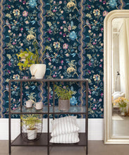 Load image into Gallery viewer, Fantasia Wilds Wallpaper - Wallpaper Republic - by Iryna Ruggeri - Nature’s Tapestry Collection - Colorway: Navy - Insitu