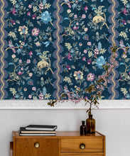 Load image into Gallery viewer, Fantasia Wilds Wallpaper - Wallpaper Republic - by Iryna Ruggeri - Nature’s Tapestry Collection - Colorway: Navy - Insitu