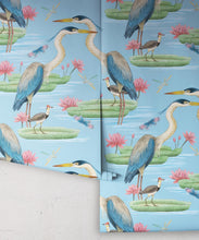 Load image into Gallery viewer, Heron Jacana Giant Lillypad Wallpaper • Blue Sky • Rolls