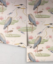 Load image into Gallery viewer, Heron Jacana Giant Lillypad Wallpaper • Cream • Rolls