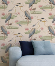 Load image into Gallery viewer, Heron Jacana Giant Lillypad Wallpaper • Cream • Insitu