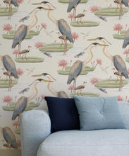 Load image into Gallery viewer, Heron Jacana Giant Lillypad Wallpaper • Snowflake • Insitu