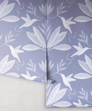 Load image into Gallery viewer, Hummingbirds &amp; Heliconias Wallpaper • Allira Tee • Bird Wallpaper • Blue • Rolls